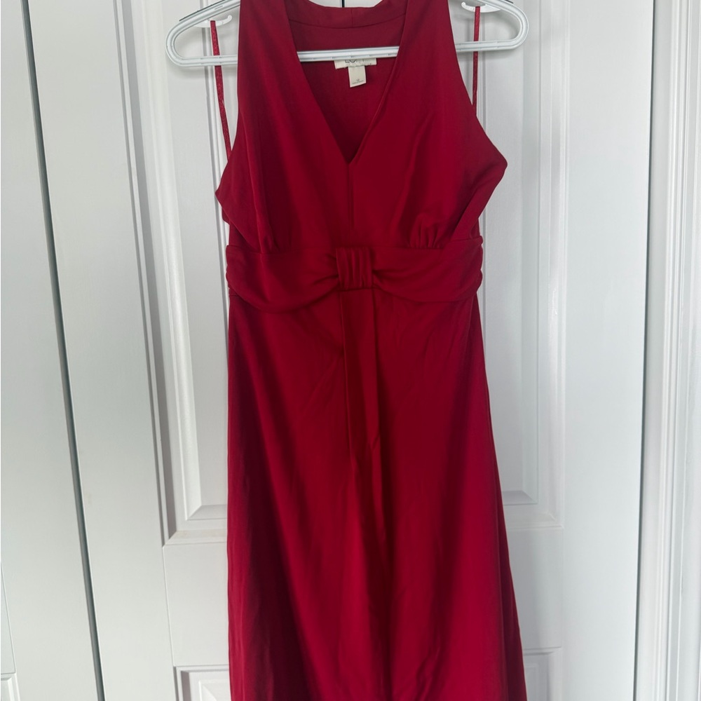 LOFT Red Midi Dress with Bow Detail